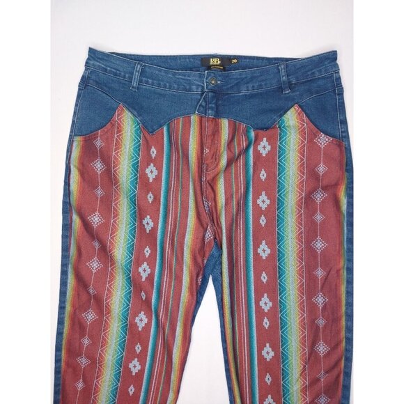 L & B Lucky & Blessed Womens Boyfriend Jeans 20 Denim Stretch Aztec Stripe Front - Picture 2 of 16